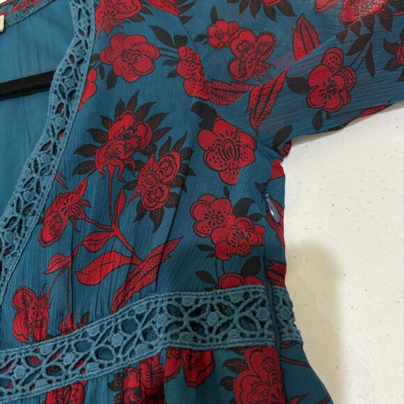 Abercrombie & Fitch Babydoll Mini Dress sz XS Blue Red Whimsigoth Y2K Romantic - Picture 8 of 13